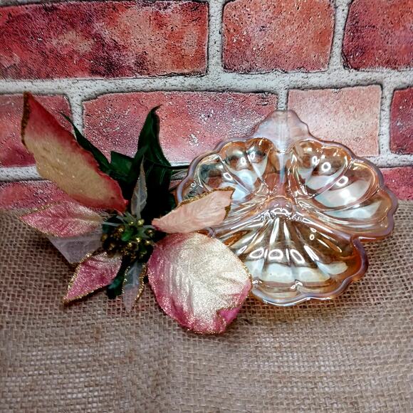 Vintage Carnival Glass Candy Dish Jeannette Iridescent Maple Leaf Design - Picture 12 of 12